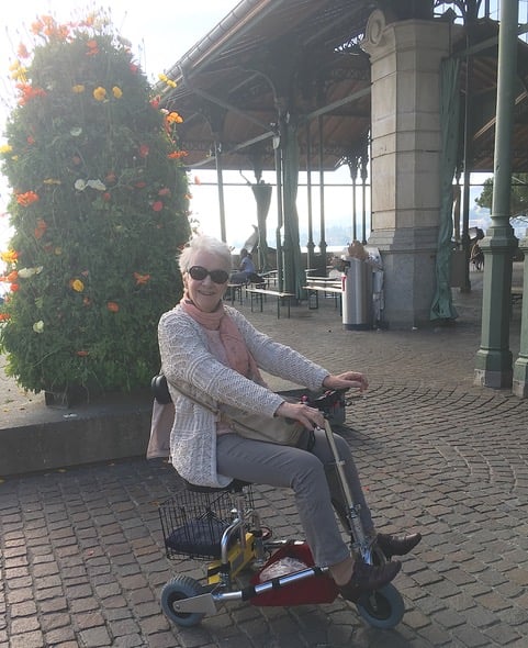 E. Rinsoz from Switzerland with her TravelScoot.